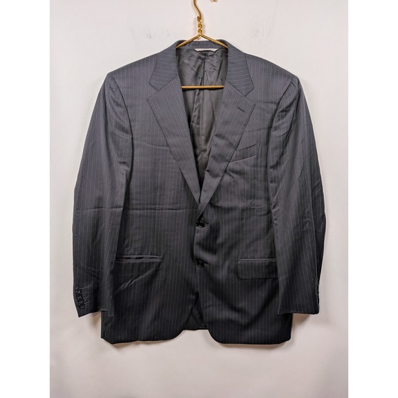 Mens 44 R Canali Brown Label Charcoal Grey Multi Stripe‎ Wool Suit Made Italy